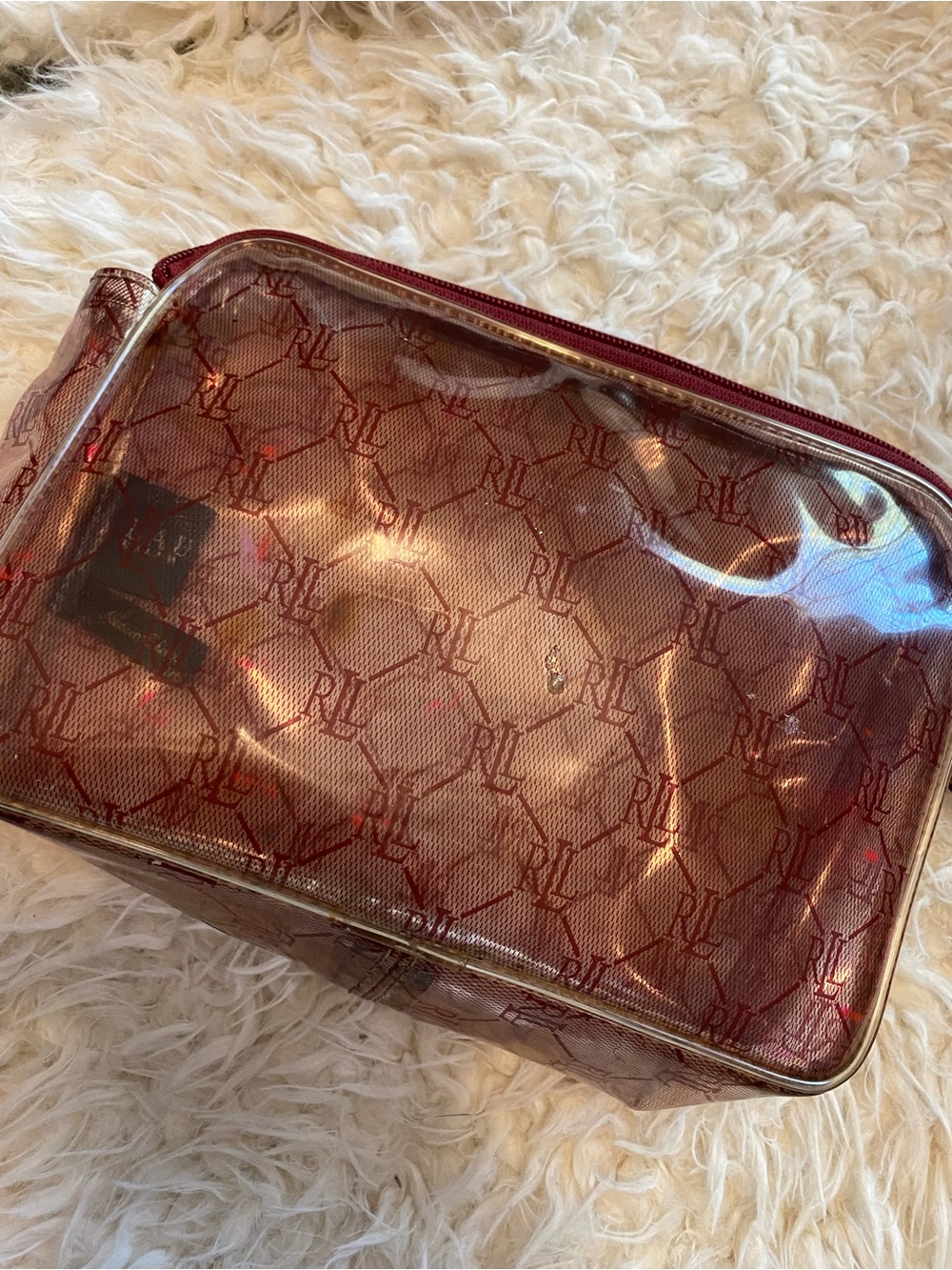 Ralph Lauren Clear Cosmetic Pouch with Burgundy Monogram
